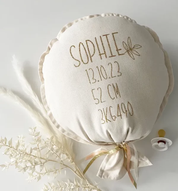 Ballon naturel motif feuille dorée